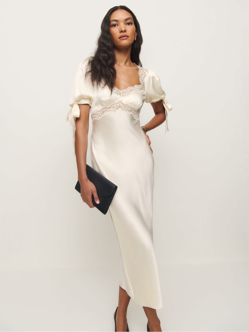 Reformation X Kacey Musgraves Stella Silk Sweetheart Neck Lace Bow Tie Dress 0 - Picture 4 of 13